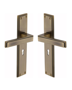 Heritage Brass Atlantis Long Door Handle on Lock Plate Antique Brass ATL6700-AT