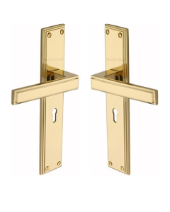 Heritage Brass Atlantis Long Door Handle on Lock Plate Polished Brass ATL6700-PB
