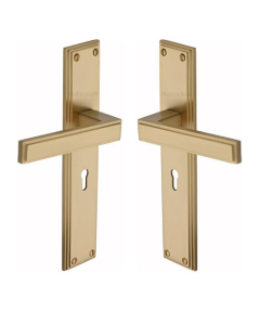 Heritage Brass Atlantis Long Door Handle on Lock Plate Satin Brass ATL6700-SB
