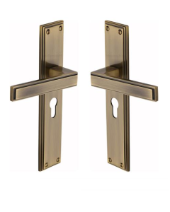 Heritage Brass Atlantis Long Door Handle on Euro Profile Plate Antique Brass ATL6748-AT