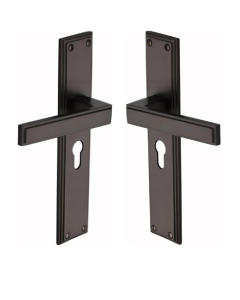 Heritage Brass Atlantis Long Door Handle on Euro Profile Plate Matt Bronze ATL6748-MB