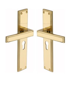 Heritage Brass Atlantis Long Door Handle on Euro Profile Plate Polished Brass ATL6748-PB
