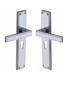 Heritage Brass Atlantis Long Door Handle on Euro Profile Plate Polished Chrome ATL6748-PC