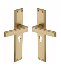 Heritage Brass Atlantis Long Door Handle on Euro Profile Plate Satin Brass ATL6748-SB