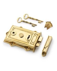 Alexander And Wilks Keswick Rim Lock C/W Keep & 2 Keys Unlaquered Brass AW100PBU
