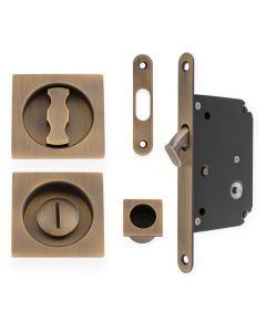 Sliding Pocket Door Lock Set - Square Roses -Antique Brass By Alexander & Wilks AW111RAB
