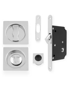 Sliding Pocket Door Lock Set - Square Roses -Polished Chrome By Alexander & Wilks AW111RPC