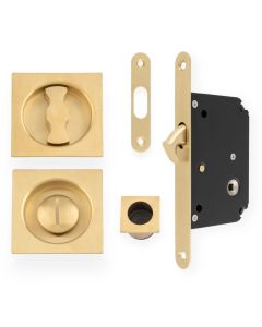 Sliding Pocket Door Lock Set - Square Roses -Satin Brass PVD By Alexander & Wilks AW111RSBPVD