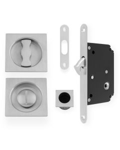 Sliding Pocket Door Lock Set - Square Roses -Satin Chrome By Alexander & Wilks AW111RSC