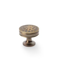 Alexander And Wilks Lynd Hammered Cupboard Knob 32mm Dia. Unlacquered Brass AW818-32-UB