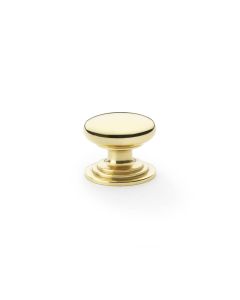 Alexander And Wilks 38mm Rnd Cup Knob Integral Stepped Rose Pol Brass Lacq. AW825-38-PBL