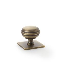 Alexander And Wilks Quantock Cupboard Knob On Square Plate AW826-34-AB Antique Brass