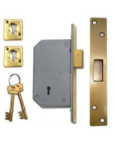 Union 5 Lever Detainer Mortice Dead Lock Polished Brass 73mm Case B-3G110-PL-73