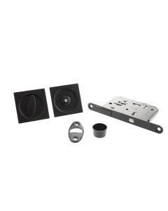 AGB Sliding Door Bathroom Lock Set with Square Flush Handle - Matt Black B046515093