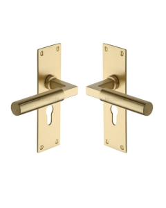 Heritage Brass BAU7348-SB Door Handle for Euro Profile Plate Bauhaus Design Satin Brass finish