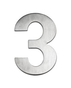 BLU, Number 3 Self Adhesive Door Numeral, 100mm, 316 Satin Stainless Steel BLN3-SSS