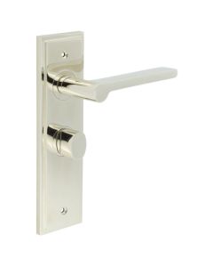Burlington Fitzrovia Door Handles  Bathroom Backplate Polished Nickel & Turn & Release