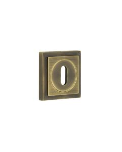 Burlington Standard Keyway Escutcheons Square Stepped Rose Antique Brass