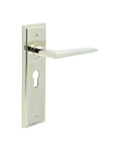 Frelan Burlington Mayfair Door Handle on Euro Profile Lock Plate Polished Nickel BUR10KIT167 Consist of BUR10PN and BUR454PN