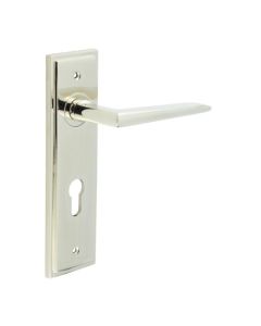 Frelan Burlington Mayfair Door Handle on Din Euro Profile Lock Plate Polished Nickel BUR10KIT168 Consist of BUR10PN and BUR455PN