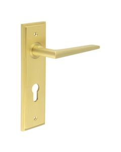 Frelan Burlington Mayfair Door Handle on Din Euro Profile Lock Plate Satin Brass BUR10KIT246 Consist of BUR10SB and BUR455SB