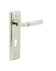 Frelan Burlington Westminster Door Handle on Din Euro Profile Lock Plate Polished Nickel BUR30KIT168 Consist of BUR30PN and BUR455PN