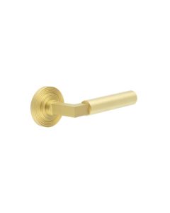 Frelan Burlington Westminster Door Handle on Reeded outer Rose Satin Brass BUR30KIT238 Consist of BUR30SB and BUR53SB