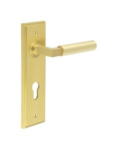 Frelan Burlington Westminster Door Handle on Din Euro Profile Lock Plate Satin Brass BUR30KIT246 Consist of BUR30SB and BUR455SB