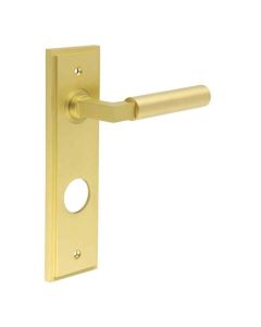 Frelan Burlington Westminster Door Handle on Din Bathroom Plate Satin Brass BUR30KIT247 Consist of BUR30SB and BUR456SB