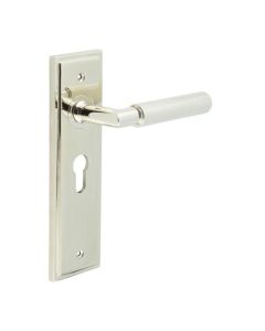 Frelan Burlington Piccadilly Door Handle on Euro Profile Lock Plate Polished Nickel BUR40KIT167 Consist of BUR40PN and BUR454PN
