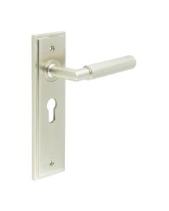 Frelan Burlington Piccadilly Door Handle on Euro Profile Lock Plate Satin Nickel BUR40KIT323 Consist of BUR40SN and BUR454SN