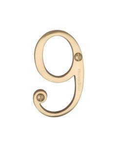 Heritage Brass C1560 9-PB Numeral 9 Face Fix 76mm (3) Polished Brass finish