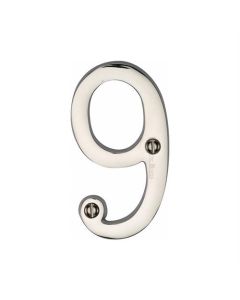 Heritage Brass C1560 9-PNF Numeral 9 Face Fix 76mm (3) Polished Nickel finish