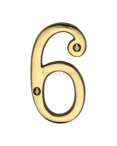 Heritage Brass C1561 6-PB Numeral 6 Face Fix 76mm (3) Polished Brass finish