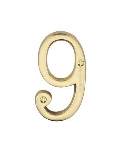 Heritage Brass C1561 9-PB Numeral 9 Face Fix 76mm (3) Polished Brass finish