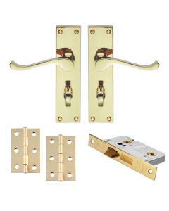 Carlisle Brass CBS54WC Victorian Scroll Lock Pack - 1 Pair CBS54WC  1x BAE5025EB  1 Pair Of Loose Pin Hinges - Polished Brass