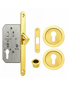 Acre & Clutton Sliding Door Flush Pull Handle Set Euro Lock Profile 57mm Polished Brass