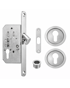Acre & Clutton Sliding Door Flush Pull Handle Set Euro Lock Profile 57mm Satin Chrome