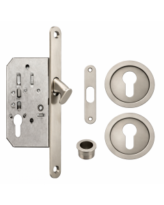 Acre & Clutton Sliding Door Flush Pull Handle Set Euro Lock Profile 57mm Satin Nickel