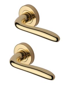 Heritage Brass COL1762-PB Door Handle Lever Latch on Round Rose Columbus Design Polished Brass finish