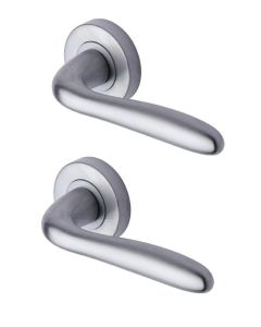 Heritage Brass COL1762-SC Door Handle Lever Latch on Round Rose Columbus Design Satin Chrome finish