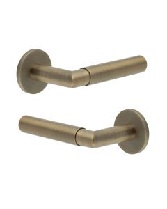 CR-102 Antique Brass Door Handle on Sprung Round Rose CR-102A1AB by Frelan