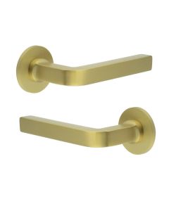 CR-104 Satin Brass Door Handle on Sprung Round Rose CR-104A1SB by Frelan