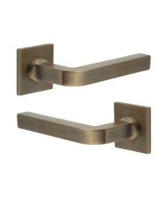 CR-104 Antique Brass Door Handle on Sprung Square Rose CR-104B1AB by Frelan