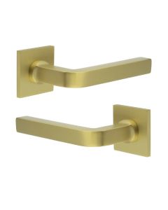 CR-104 Satin Brass Door Handle on Sprung Square Rose CR-104B1SB by Frelan