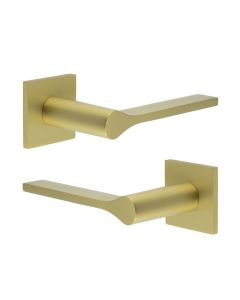 CR-105 Satin Brass Door Handle on Sprung Square Rose CR-105B1SB by Frelan