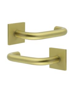 CR-106 Satin Brass Door Handle on Sprung Square Rose CR-106B1SB by Frelan