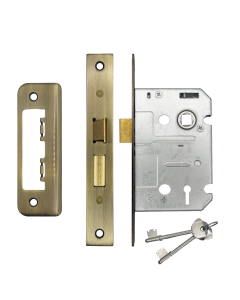 IRONZONE Contract 3 Lever Sash Lock 64mm with 45mm Backset Reversable Latch Antique Brass