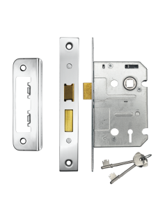 IRONZONE Contract 3 Lever Sash Lock 64mm with 45mm Backset Reversable Latch Polished Chrome
