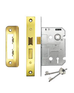 IRONZONE Contract 3 Lever Sash Lock 64mm with 45mm Backset Reversable Latch Polished Brass